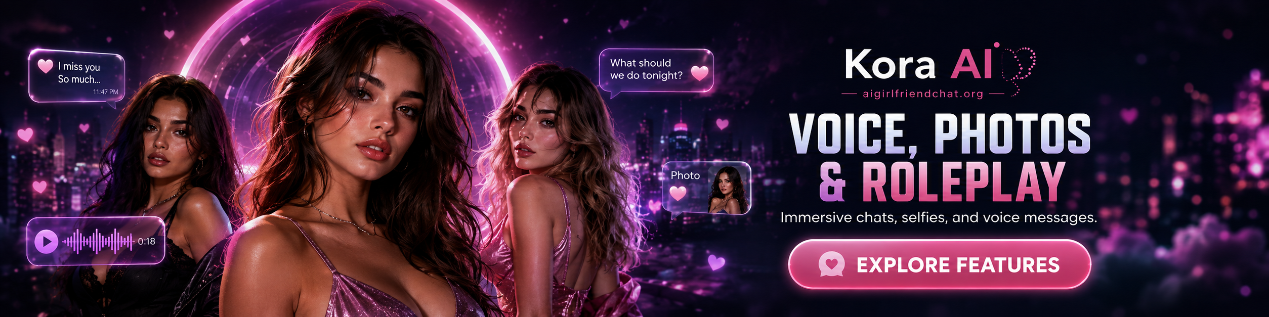 Kora AI voice photos and roleplay feature banner